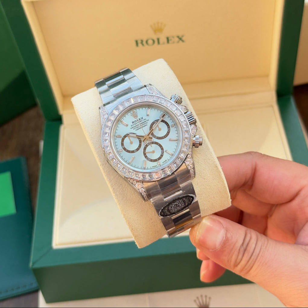 Rolex 1:1 Daytona 126576TBR Platinum Ice Blue Diamond Dial Diamond Bezel