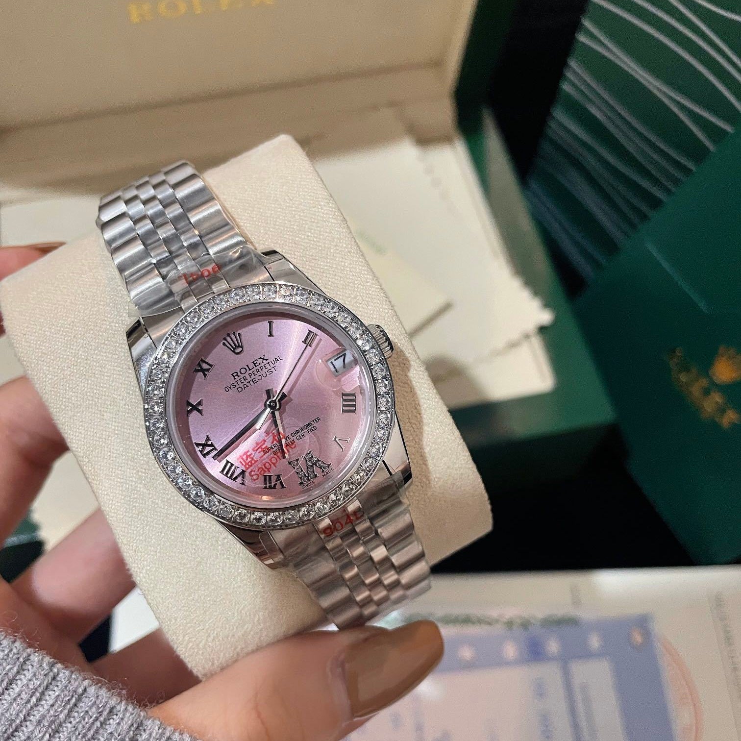 Rolex 1:1 Datejust 36mm – Pink Roman Dial with Diamond Bezel