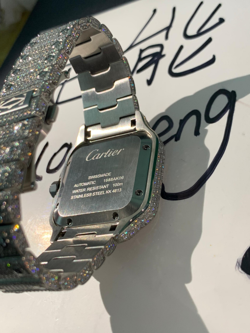 Cartier 1:1 Santos Men's 40mm Large Steel Watch Arabic Iced 20ct Diamonds SOLITAIRE