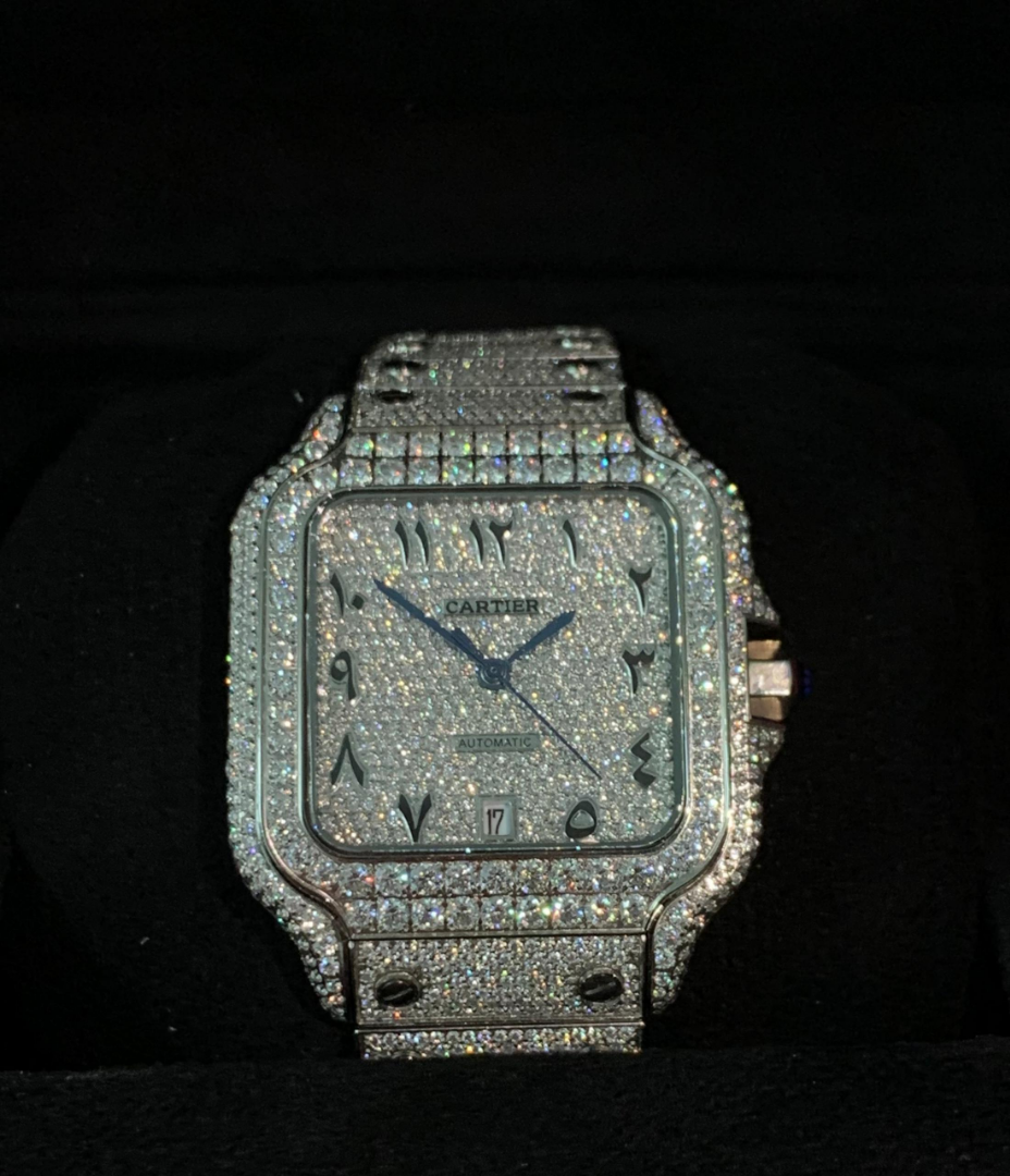 Cartier 1:1 Santos Men's 40mm Large Steel Watch Arabic Iced 20ct Diamonds SOLITAIRE