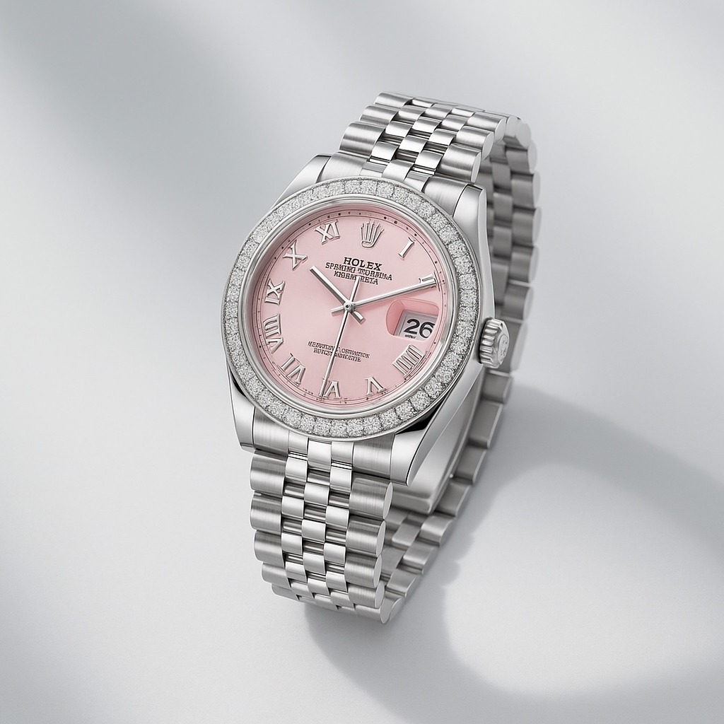 Rolex 1:1 Datejust 36mm – Pink Roman Dial with Diamond Bezel