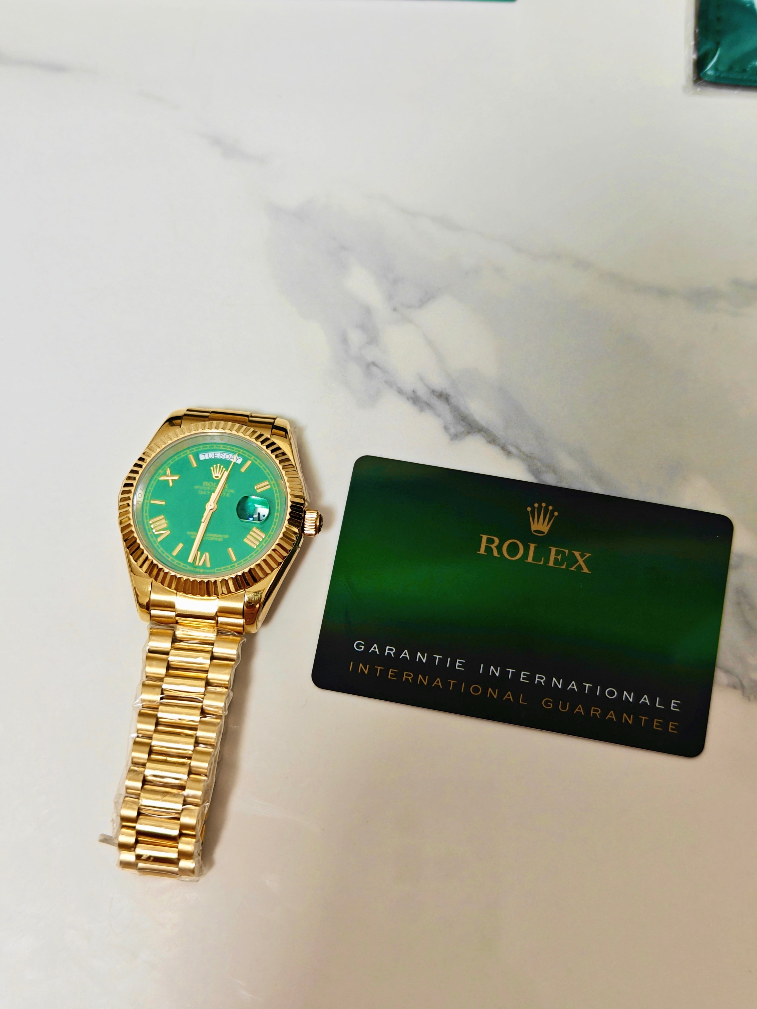 Rolex 1:1 Day-Date 40 NEW 2024 GREEN Dial Yellow Gold President 228238 Fluted Bezel