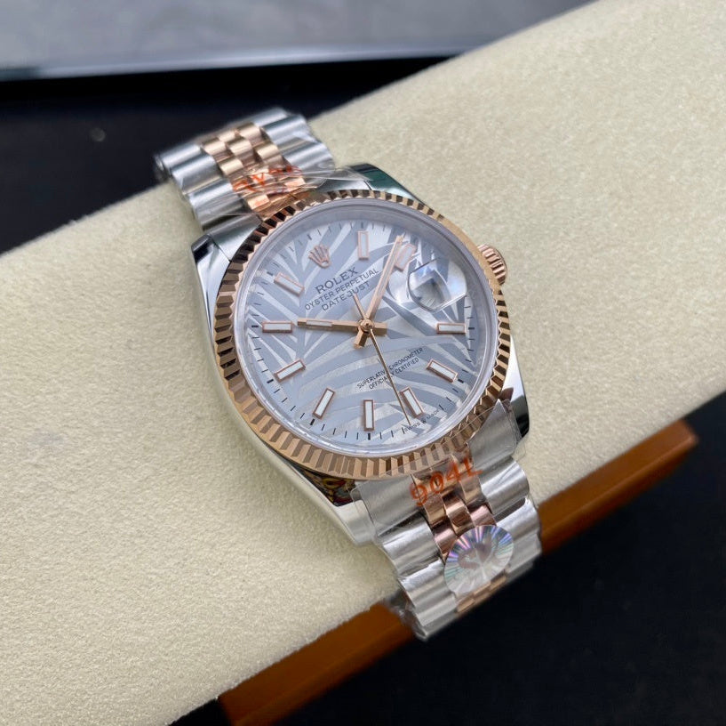 Rolex 1:1 Datejust 41mm – Palm Motif Silver Dial in Everose Rolesor