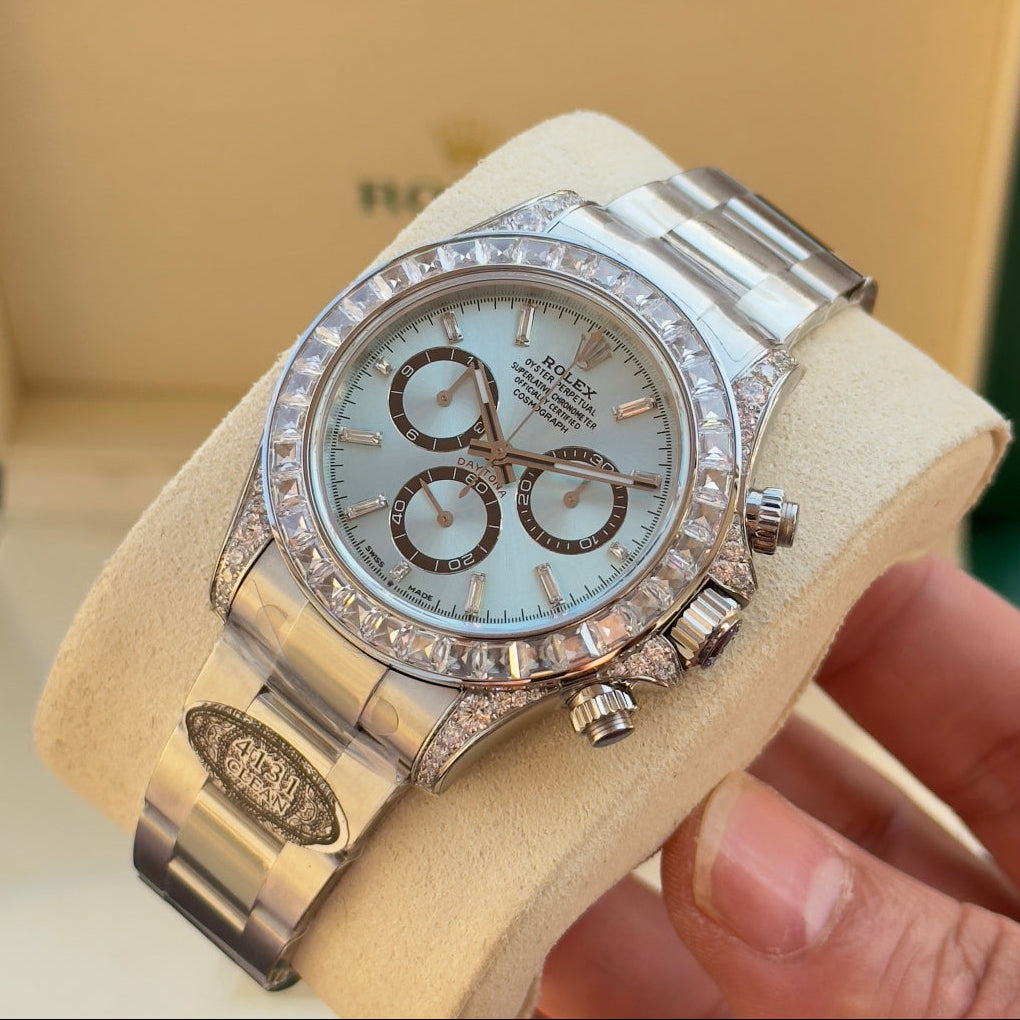 Rolex 1:1 Daytona 126576TBR Platinum Ice Blue Diamond Dial Diamond Bezel