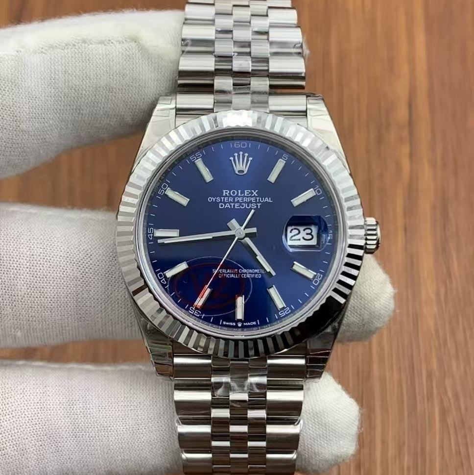 Rolex 1:1 Datejust 41mm Fluted Bezel Blue Index Dial Jubilee